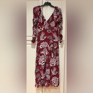 Farm Rio Pineapple Inspiration Burgundy V Neckline Maxi Dress XL NWT